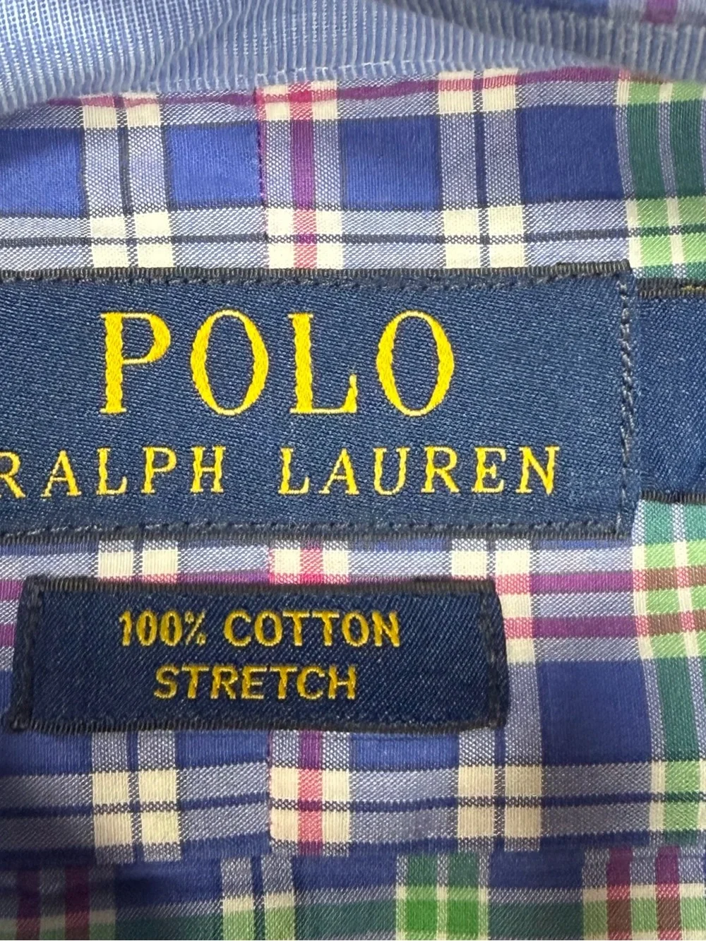 Polo Ralph Lauren Shirt Mens L Blue Pink Green Plaid 100% Cotton Stretch Pony
